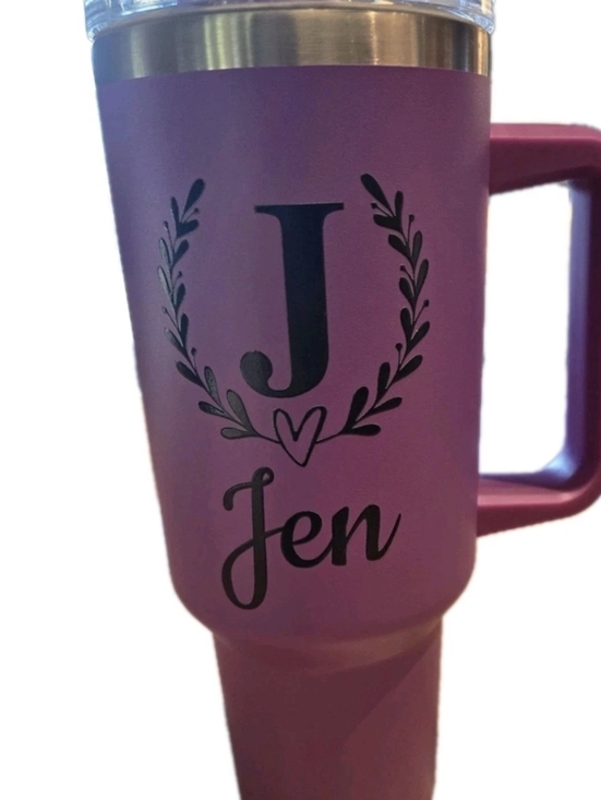 Other - Purple 40oz Insulated Tumbler w Handle Personalized “Jen” Initial J Cup